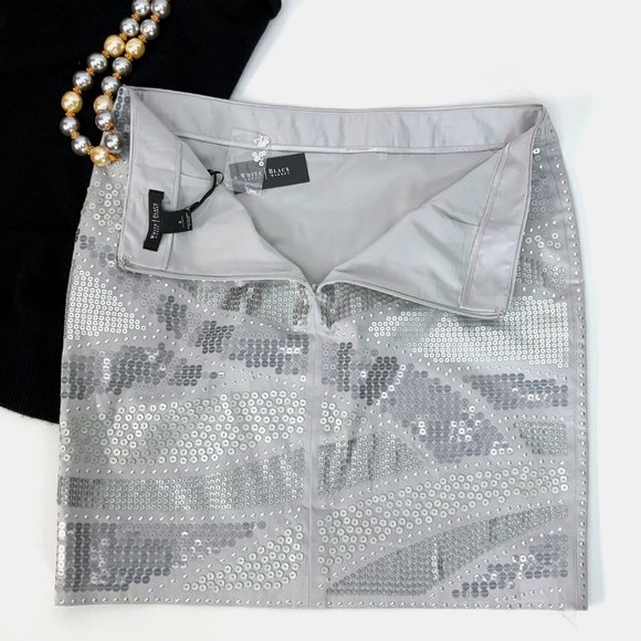 New WHBM Gray Silver Sequin Pencil Skirt Size 8 - Picture 10 of 16